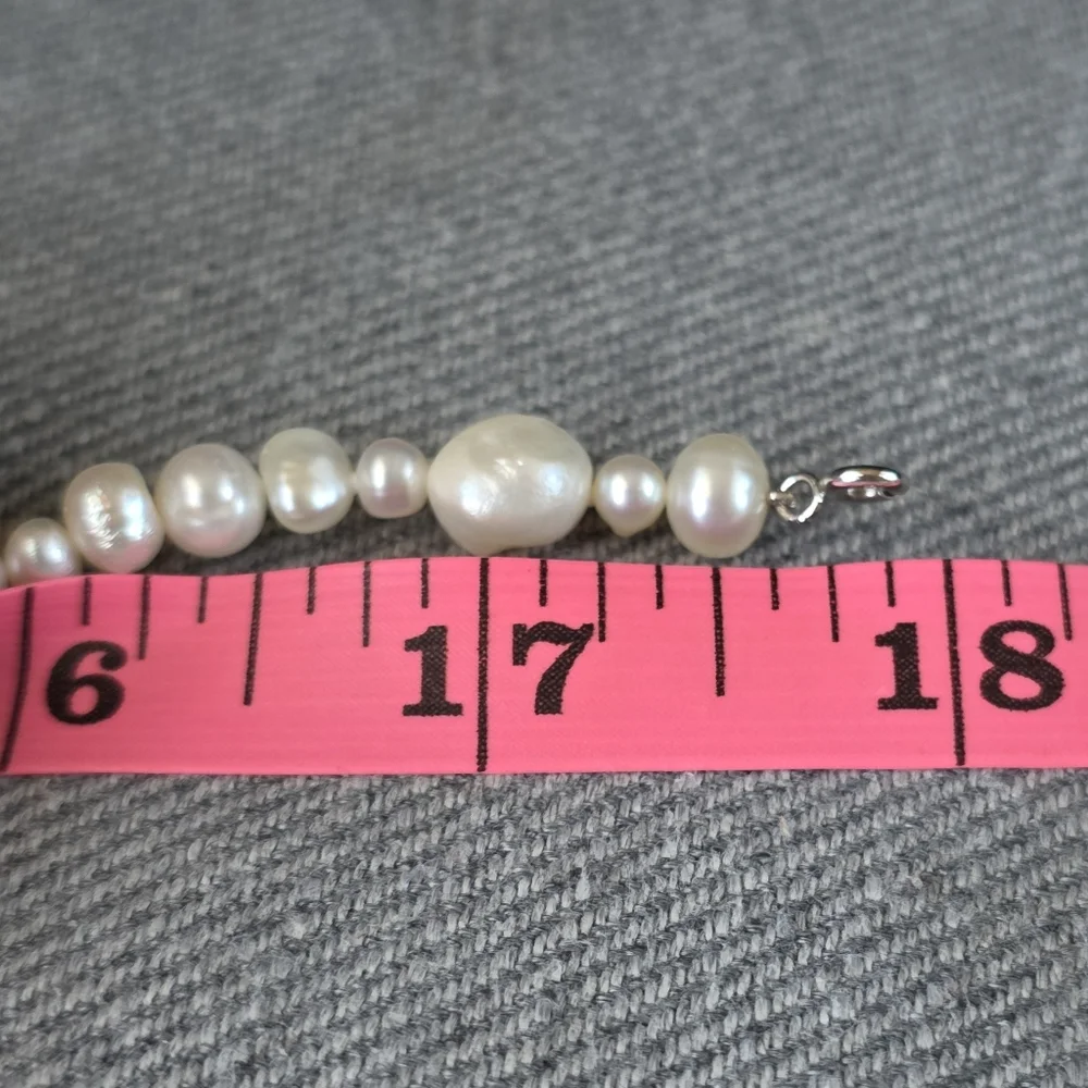Vintage Baroque Pearl Necklace 925 Sterling Silver Signed CGI CN